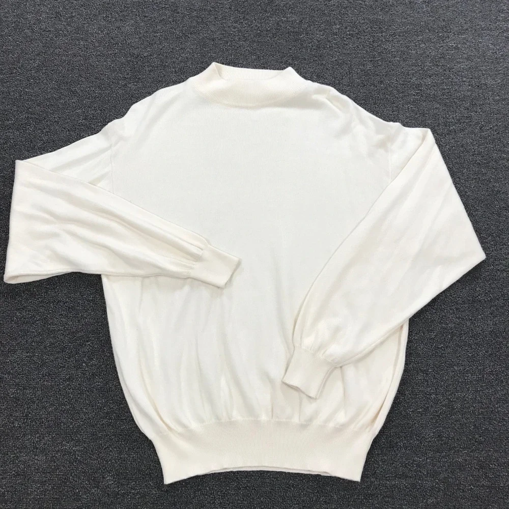 Maglificio Florence White Mock Neck Sweater Made in Italy Cotton Rayon Mens M